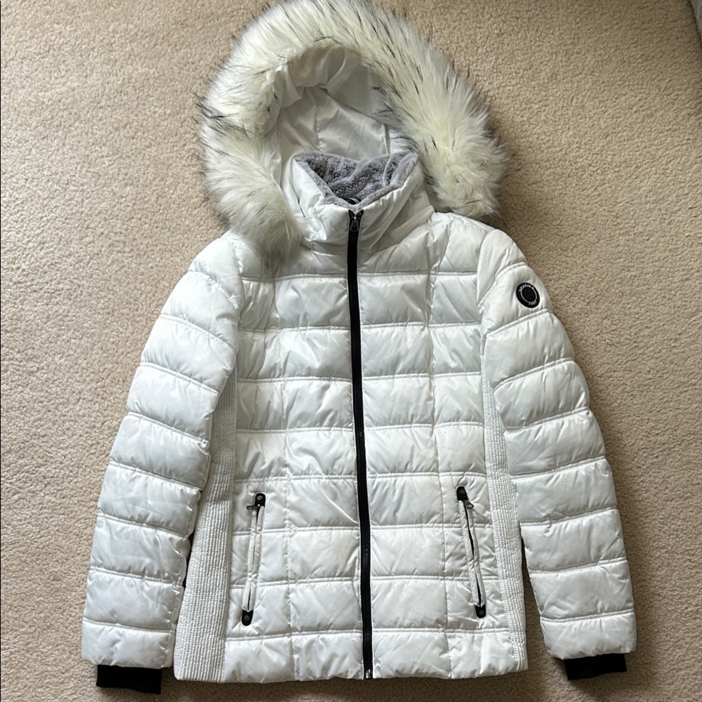 Nautica Women's Quilted Puffer with Faux Fur Trim
